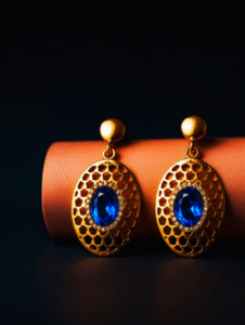 Royal Blue Stone Gold Oval Drop Earrings
